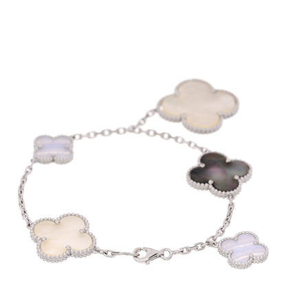 Van Cleef & Arpels 18k White Gold Chalcedony Mother of Pearl 5 Motifs Magic Alhambra Bracelet 2 of 3