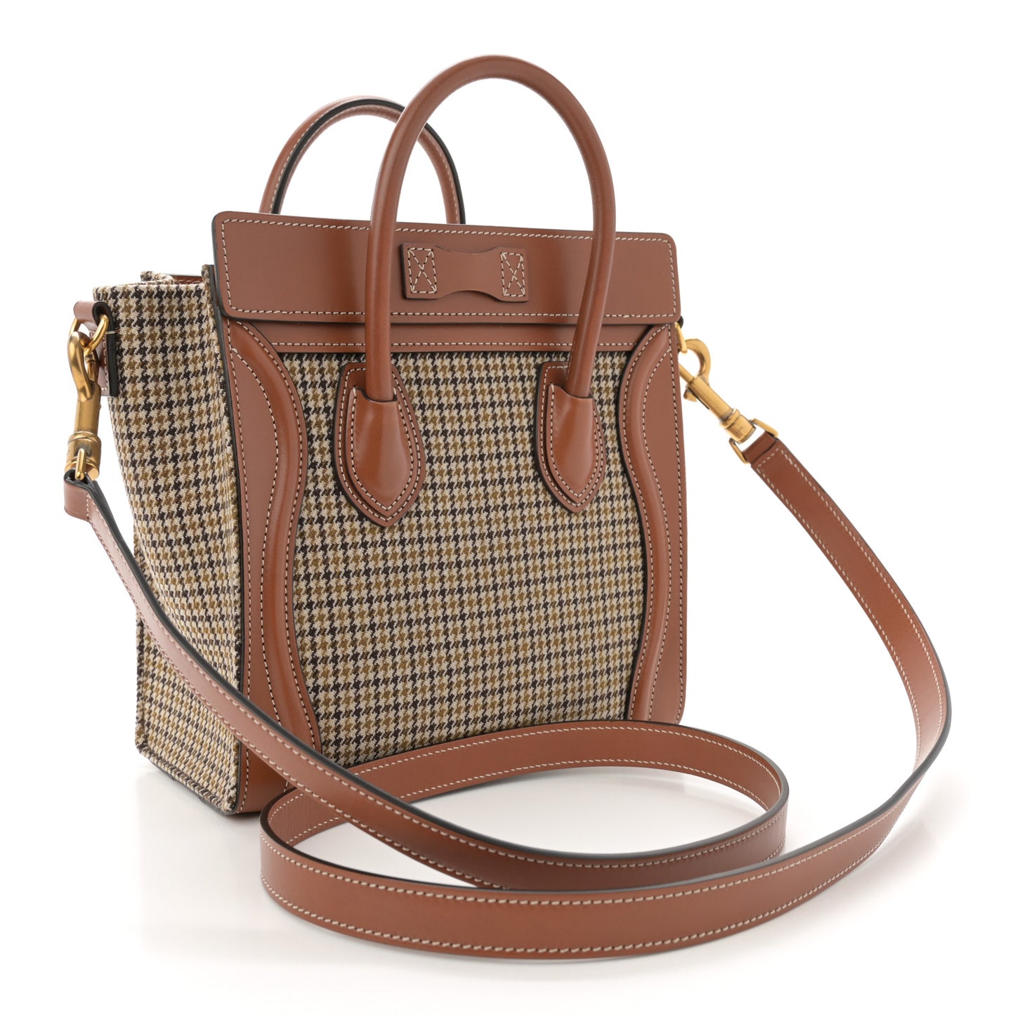 Smooth Calfskin Houndstooth Nano Luggage Tan