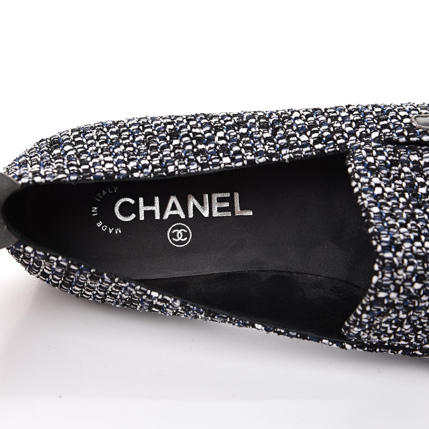 Tweed Lambskin Cap Toe Charm Loafers 42 Black Multicolor