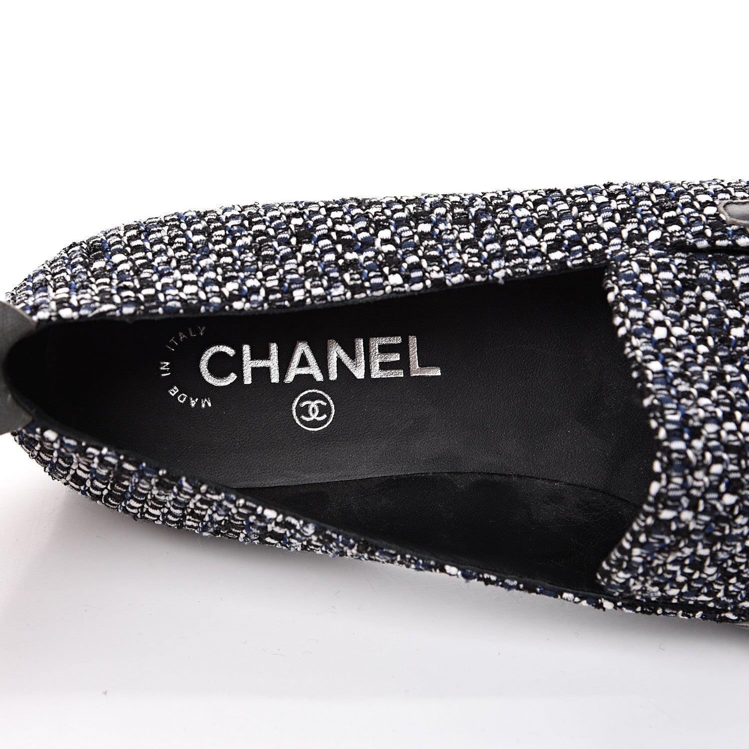Chanel Tweed Lambskin Cap Toe Charm Loafers 42 Black Multicolor 7 of 7