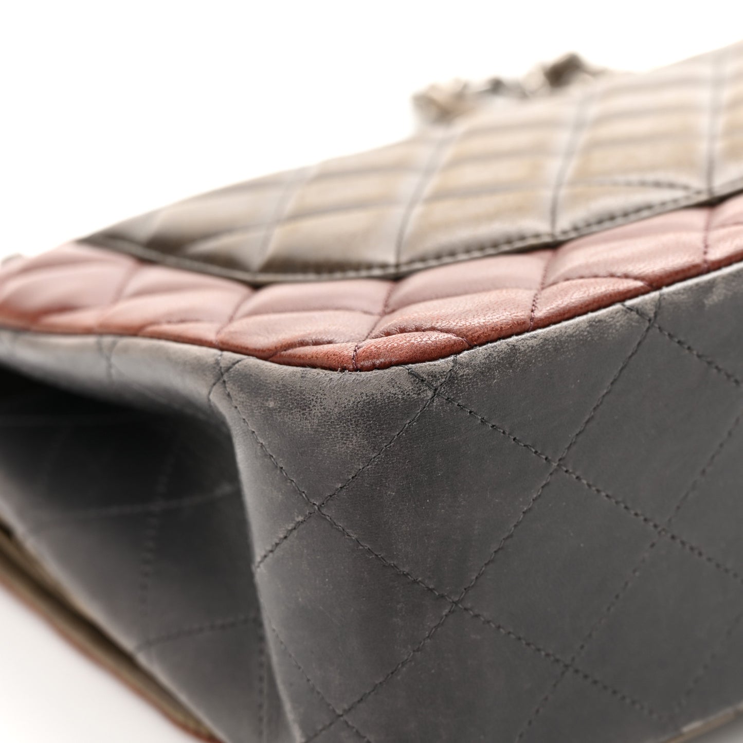Lambskin Quilted Jumbo Tri-Color Double Flap Burgundy