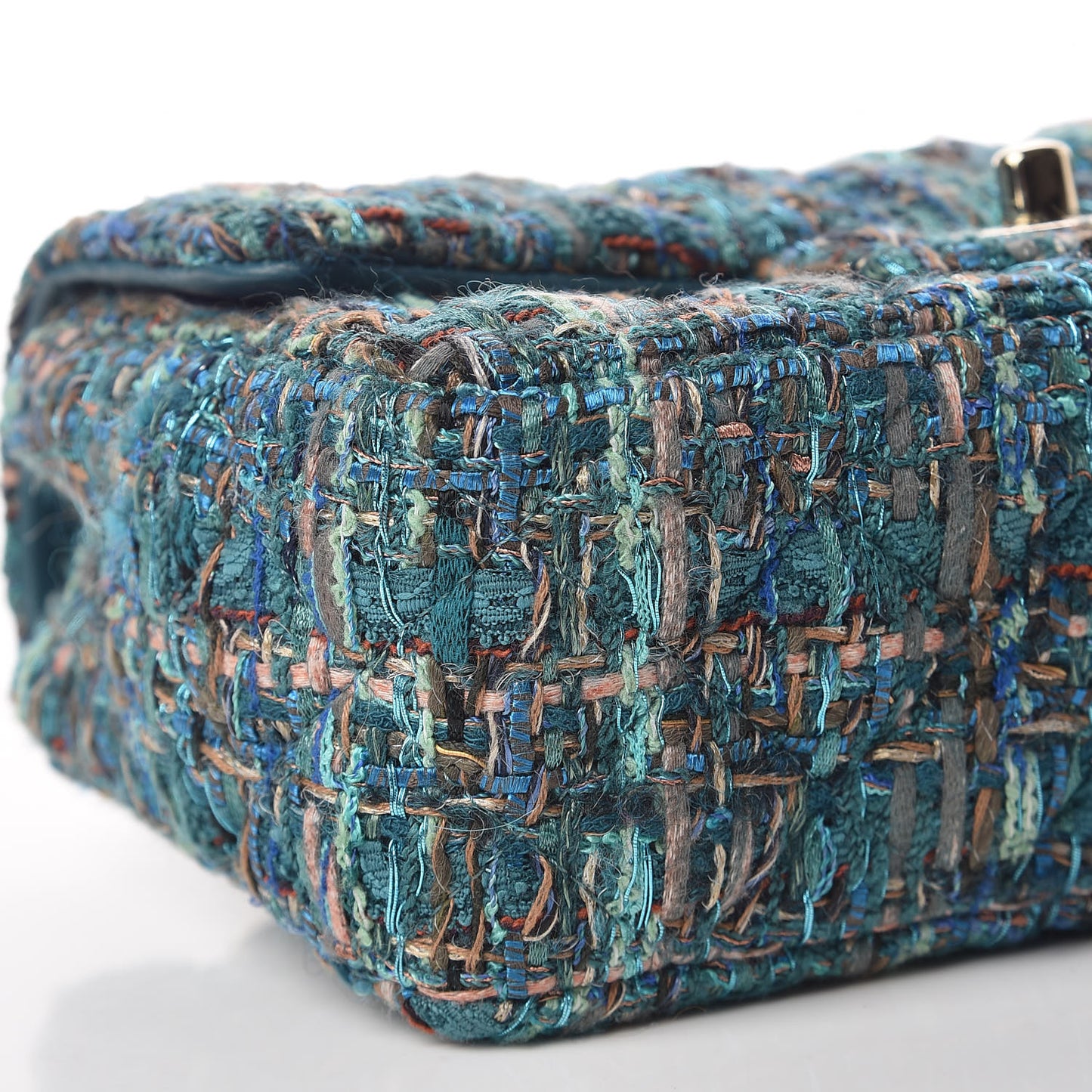 Tweed Quilted Mini Rectangular Flap Turquoise