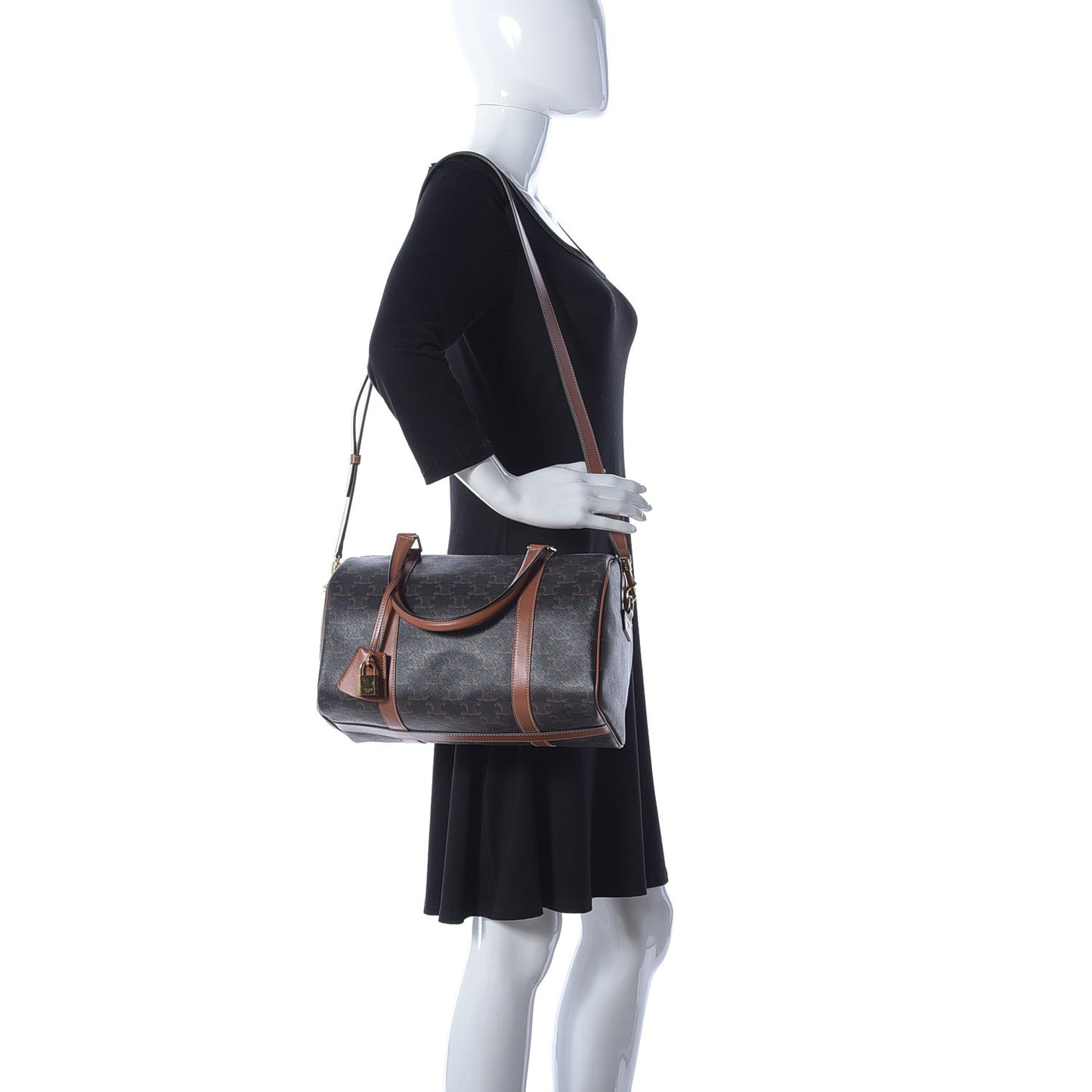 Triomphe Canvas Calfskin Boston Bag Tan
