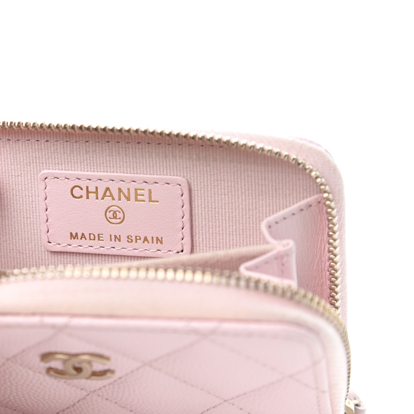 Caviar Quilted Zip Coin Purse Light Pink
