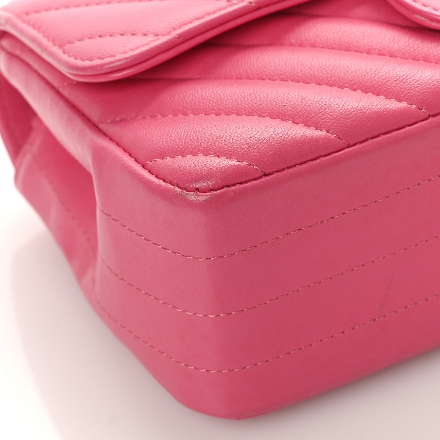 Lambskin Chevron Quilted Mini Rectangular Flap Dark Pink