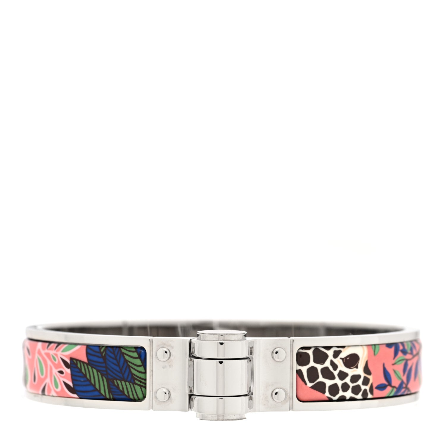 Hermes Enamel Printed Narrow The Three Graces Hinged Bracelet M Pink Delirium 1 of 5