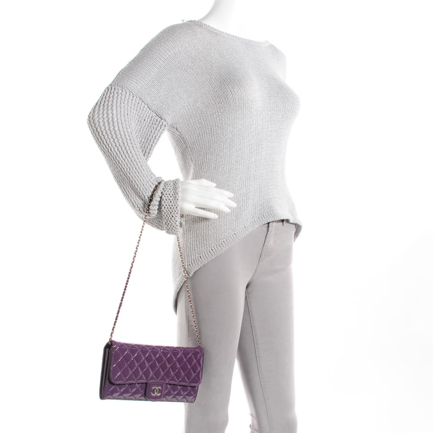 Chanel Patent Calfskin Quilted Brilliant East West Flap Clutch Purple 2 of 7