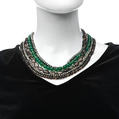 David Yurman 18K Yellow Gold Green Onyx Smoky Quartz Pyrite Signature Multi Strand Necklace 2 of 5