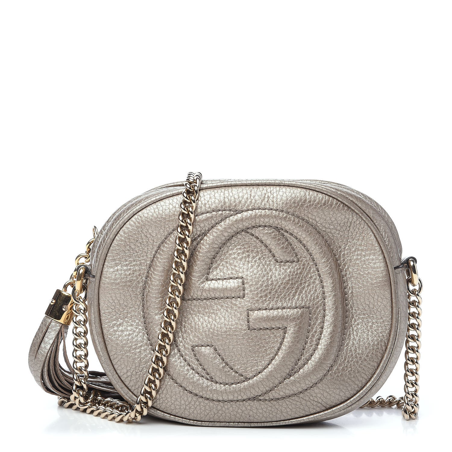 Gucci Metallic Pebbled Calfskin Mini Soho Chain Bag Golden Beige 1 of 11