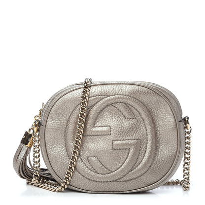 Gucci Metallic Pebbled Calfskin Mini Soho Chain Bag Golden Beige 1 of 11