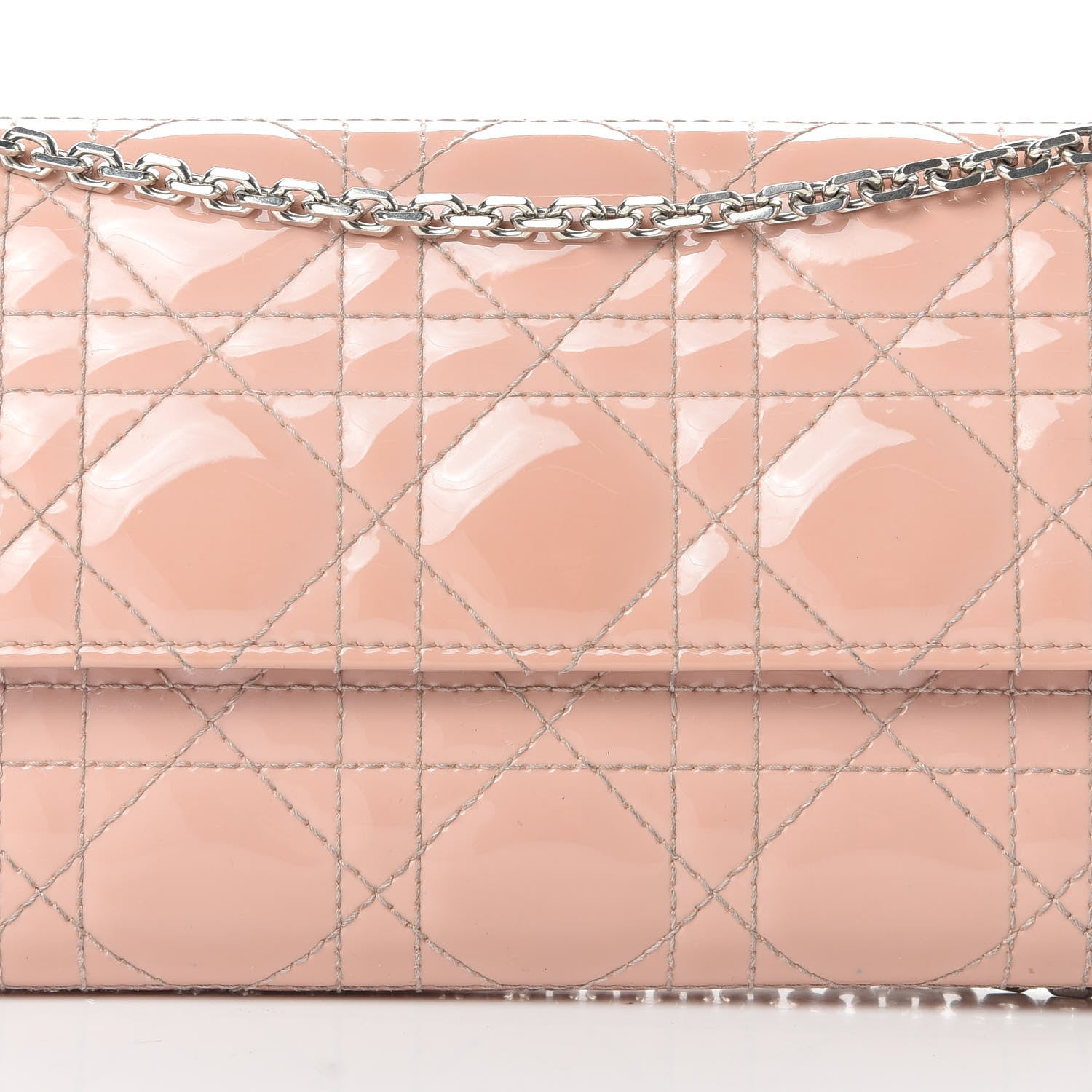 Christian Dior Patent Cannage Lady Dior Rendezvous Wallet On Chain Pink 8 of 20