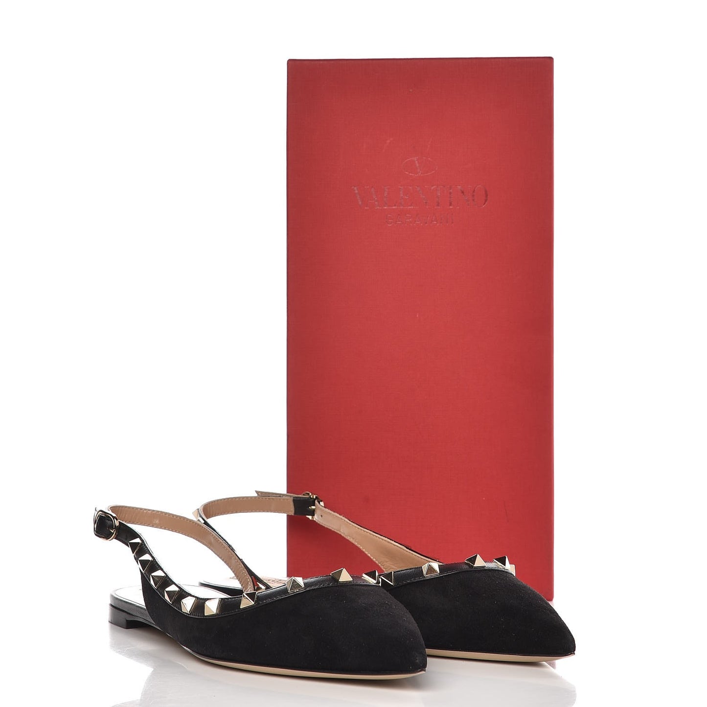 Suede Rockstud Slingback Flats 41 Black