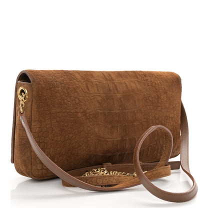 Saint Laurent Crocodile Embossed Suede Monogram Tassel Kate 99 Tan 3 of 11
