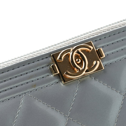 Chanel Metallic Patent Quilted Boy Zip Around Wallet Light Blue 10 of 13