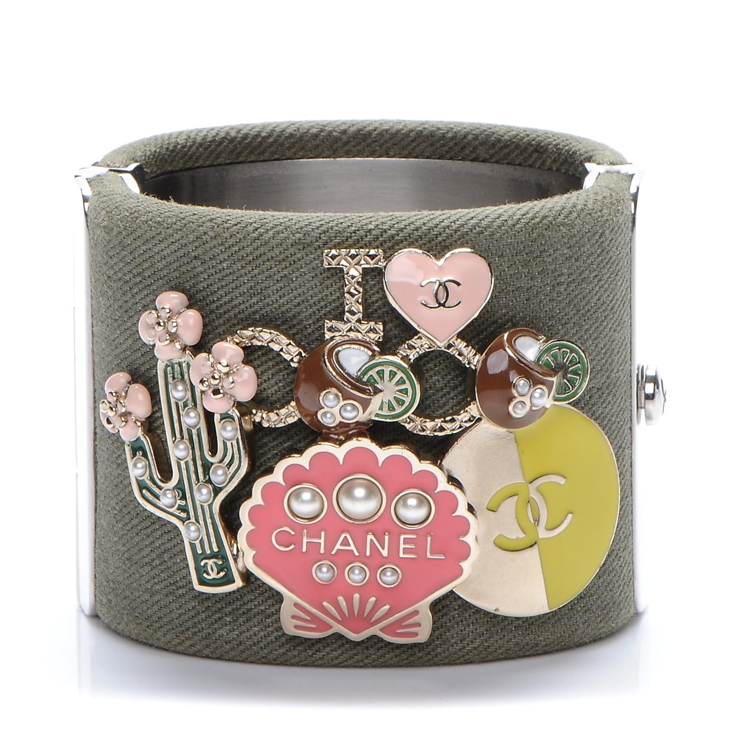 Canvas Pearl Enamel CC Cuff Green