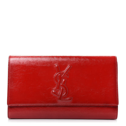 Saint Laurent Textured Patent Monogram Large Belle De Jour Clutch Red 1 of 8