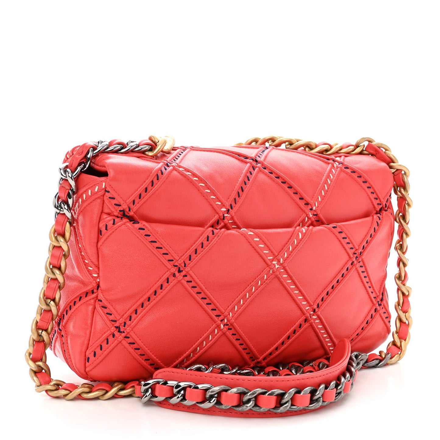 Lambskin Mixed Fibers Quilted Medium Chanel 19 Flap Coral