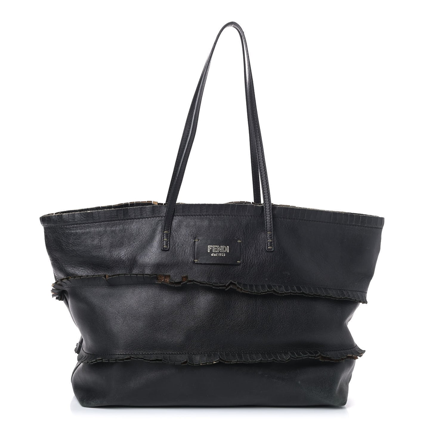 Calfskin Ruffle Roll Tote Black