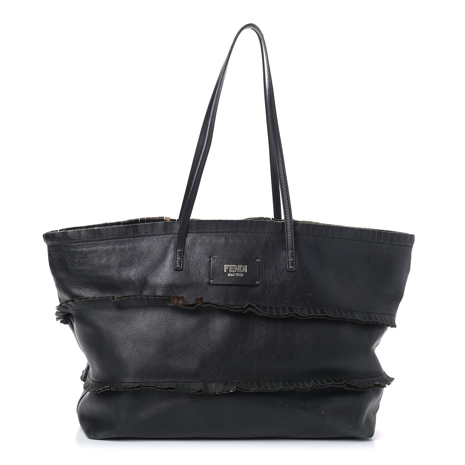Fendi Calfskin Ruffle Roll Tote Black 1 of 7