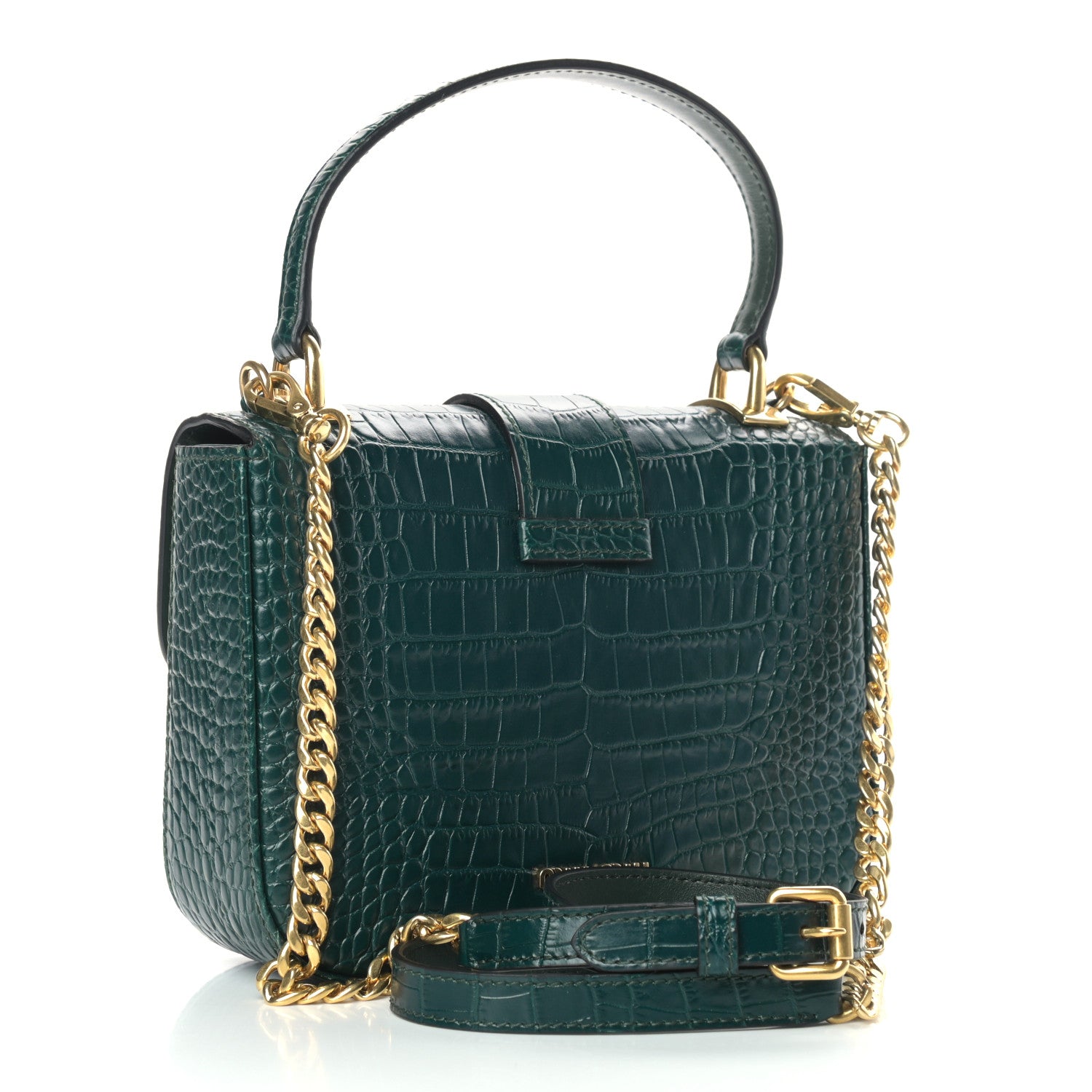 Miu Miu Crocodile Print Calfskin Top Handle Bag Emerald 2 of 9