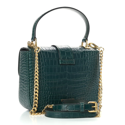 Miu Miu Crocodile Print Calfskin Top Handle Bag Emerald 2 of 9