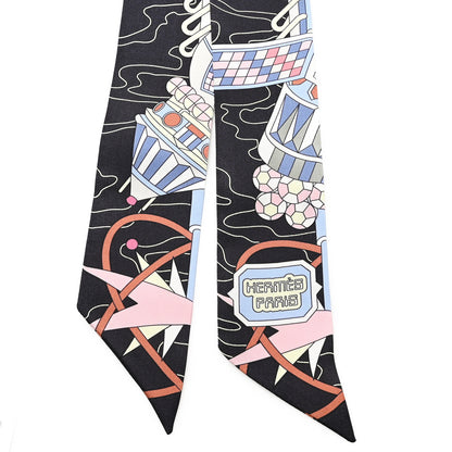 Hermes Silk Odyssey Twilly Black Bleu Ciel Rose 2 of 3
