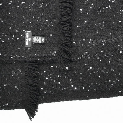 Chanel Cashmere Silk Sequin CC Scarf Black 3 of 4