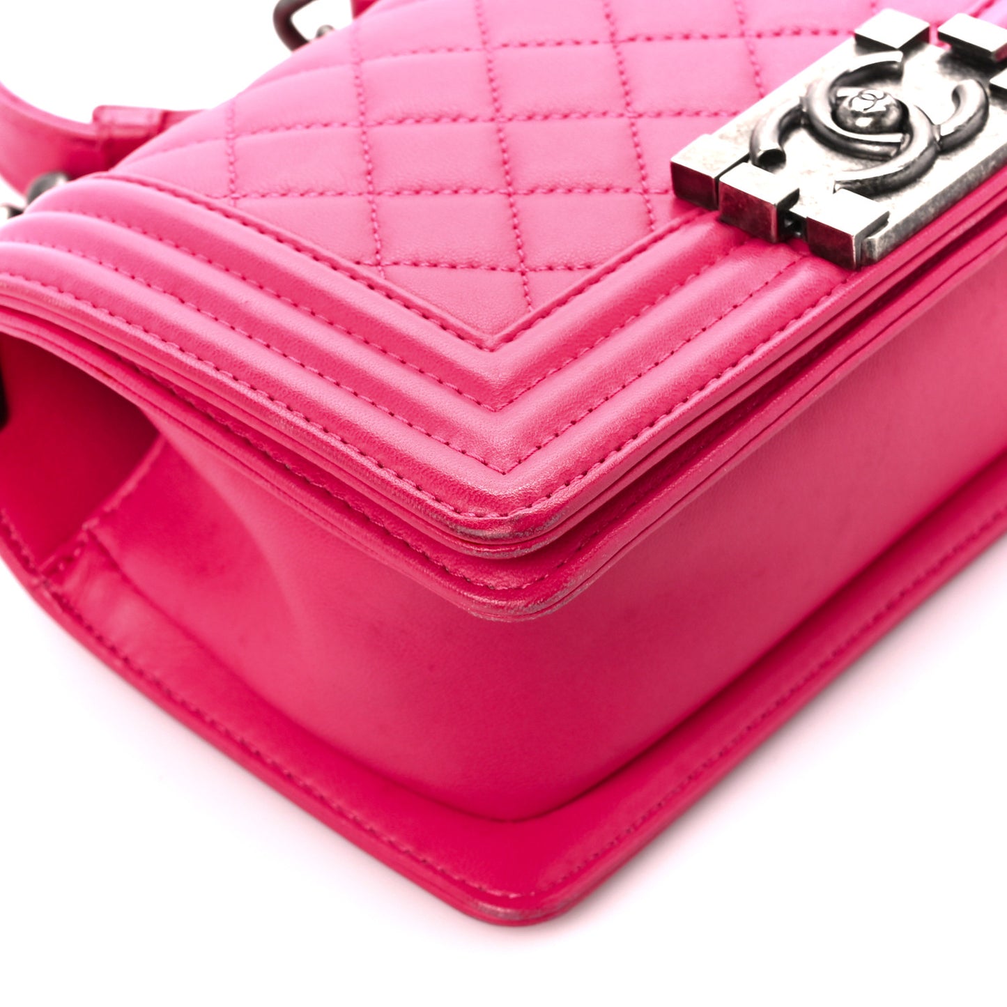 Lambskin Quilted Small Boy Flap Dark Pink