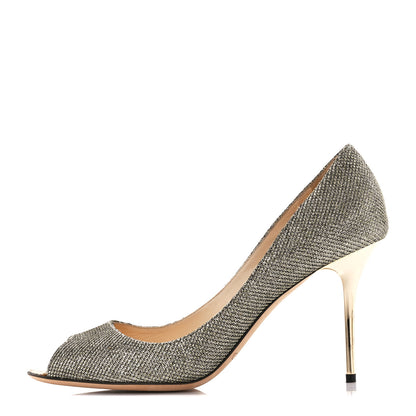 Jimmy Choo Glitter Fabric Evelyn Peep Toe 65 Pumps 38.5 Champagne 1 of 9