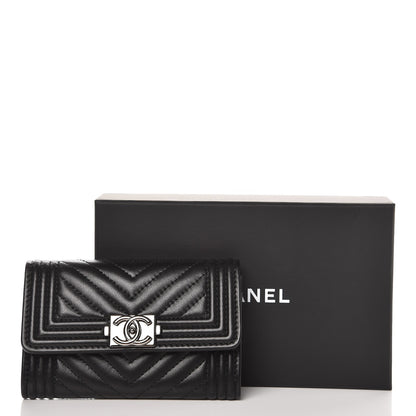 Chanel Lambskin Chevron Quilted Boy Card Holder Wallet Black 8 of 8