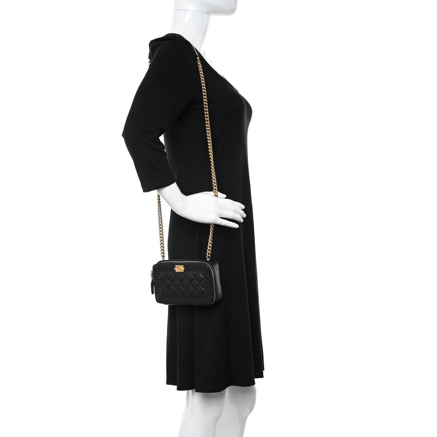 Caviar Quilted Boy Zip Phone Holder With Chain Black