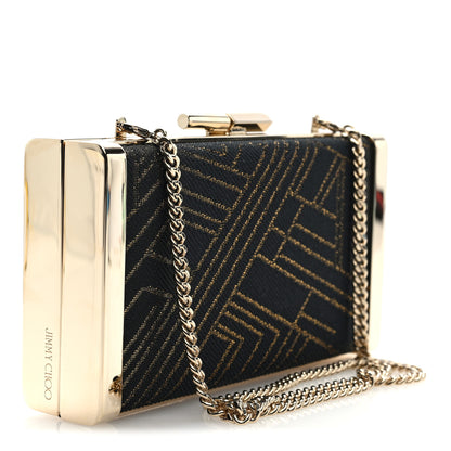 Jimmy Choo Canvas Geometric Metal Box Clutch Black 3 of 10