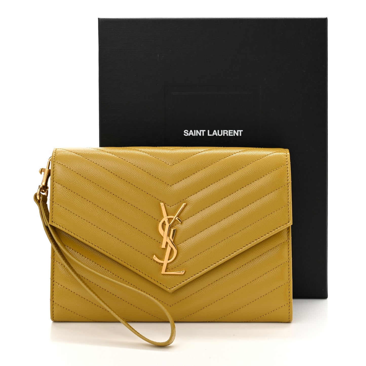 Grain De Poudre Matelasse Chevron Monogram Envelope Clutch Light Chartreuse