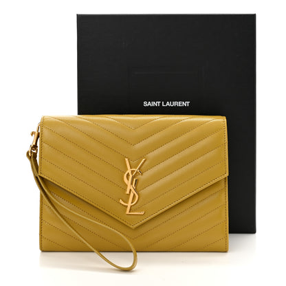 Saint Laurent Grain De Poudre Matelasse Chevron Monogram Envelope Clutch Light Chartreuse 12 of 12