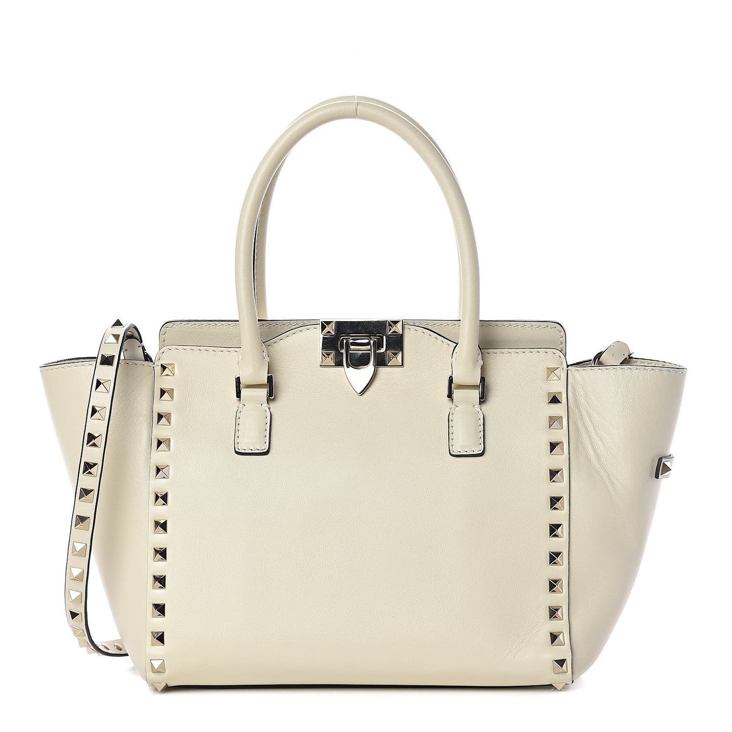 Vitello Small Rockstud Double Handle Tote Ivory