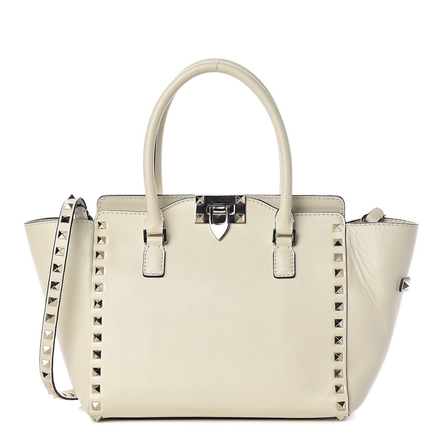 Valentino Garavani Vitello Small Rockstud Double Handle Tote Ivory 1 of 12