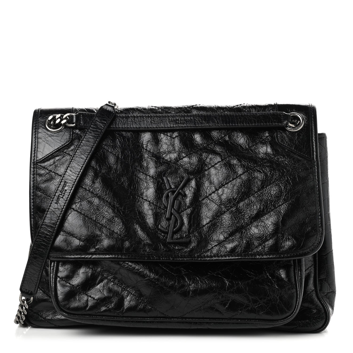 Saint Laurent Crinkled Calfskin Matelasse Monogram Large Niki Chain Satchel Black 1 of 9