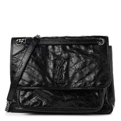 Saint Laurent Crinkled Calfskin Matelasse Monogram Large Niki Chain Satchel Black 1 of 9