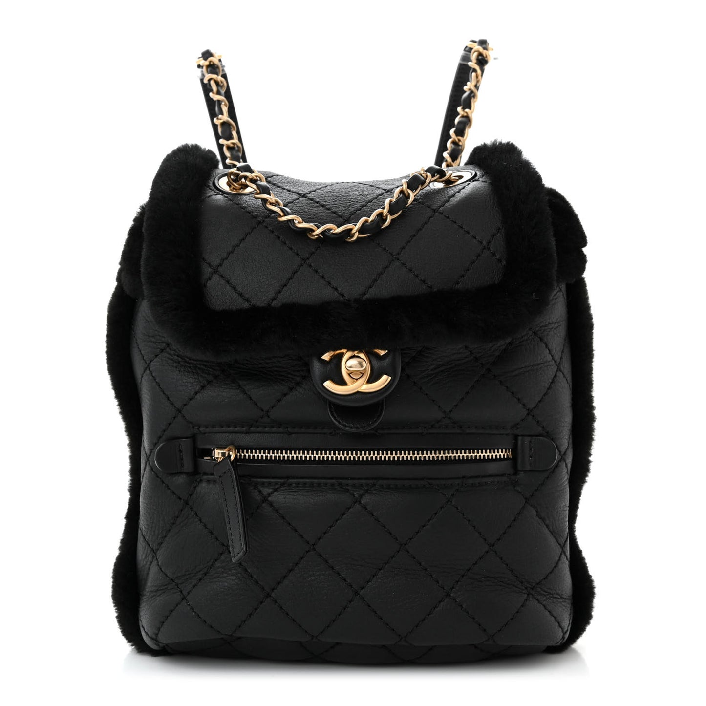 Lambskin Shearling Quilted CC Backpack Black