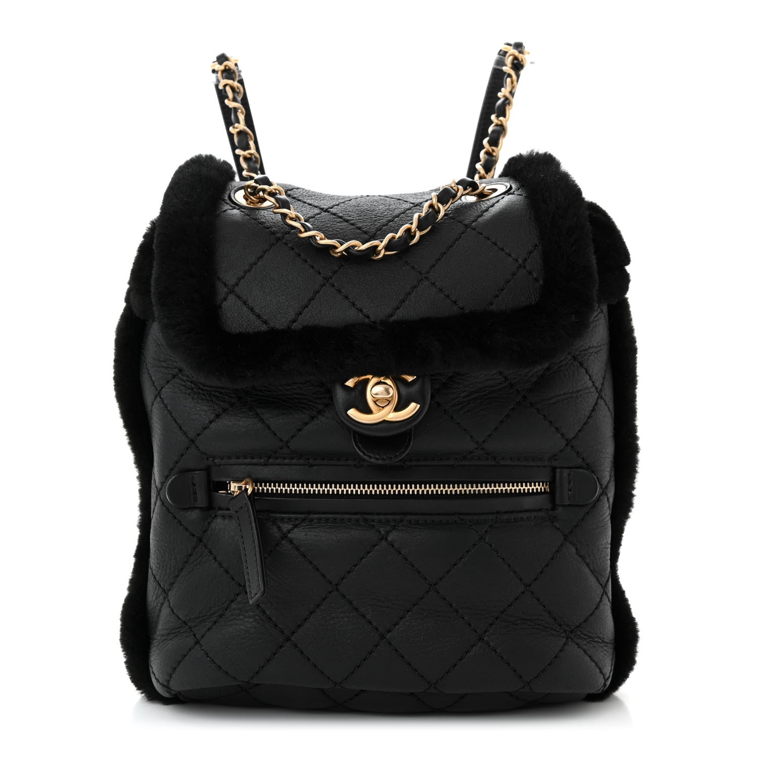 Chanel Lambskin Shearling Quilted CC Backpack Black 1 of 10