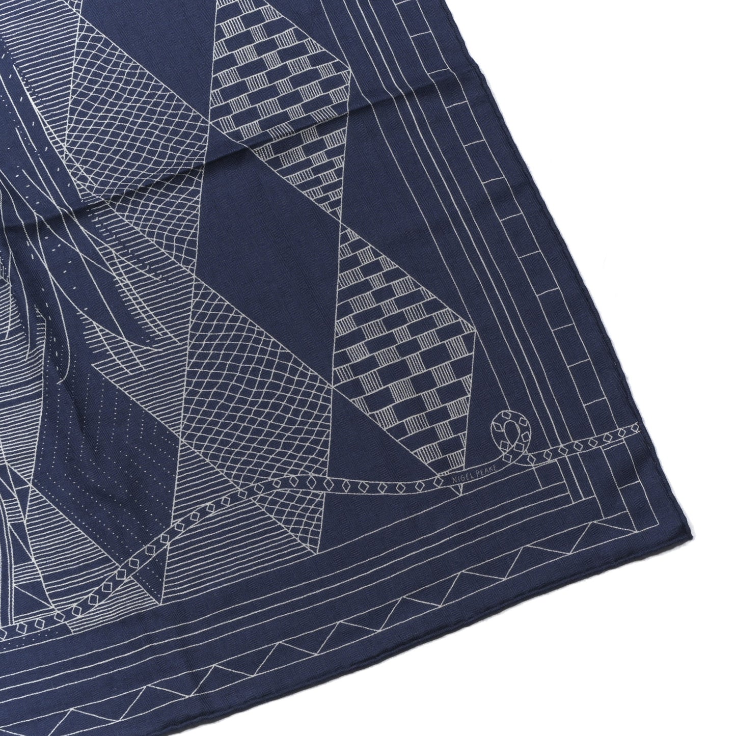 Cashmere Silk Patchwork Horse Shawl 140 Bleu De Chine Blanc