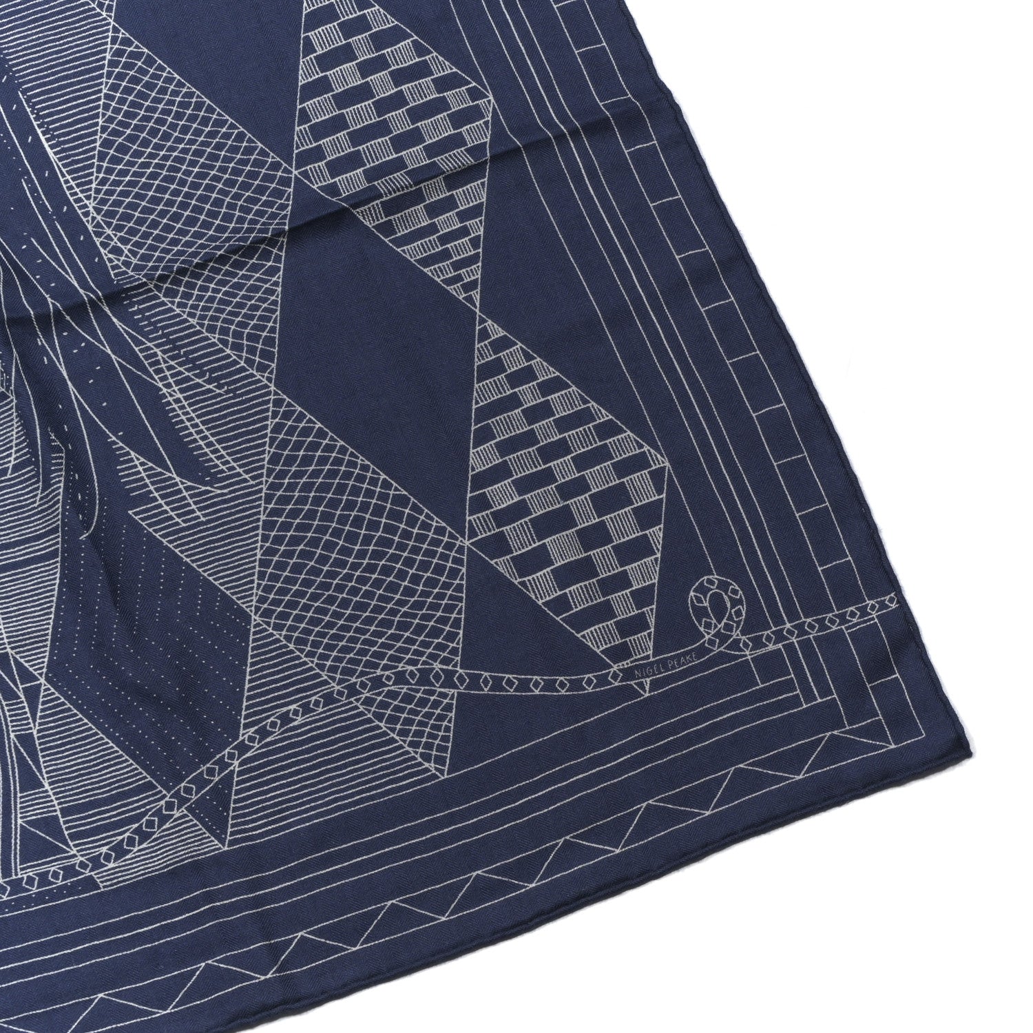 Hermes Cashmere Silk Patchwork Horse Shawl 140 Bleu De Chine Blanc 6 of 6