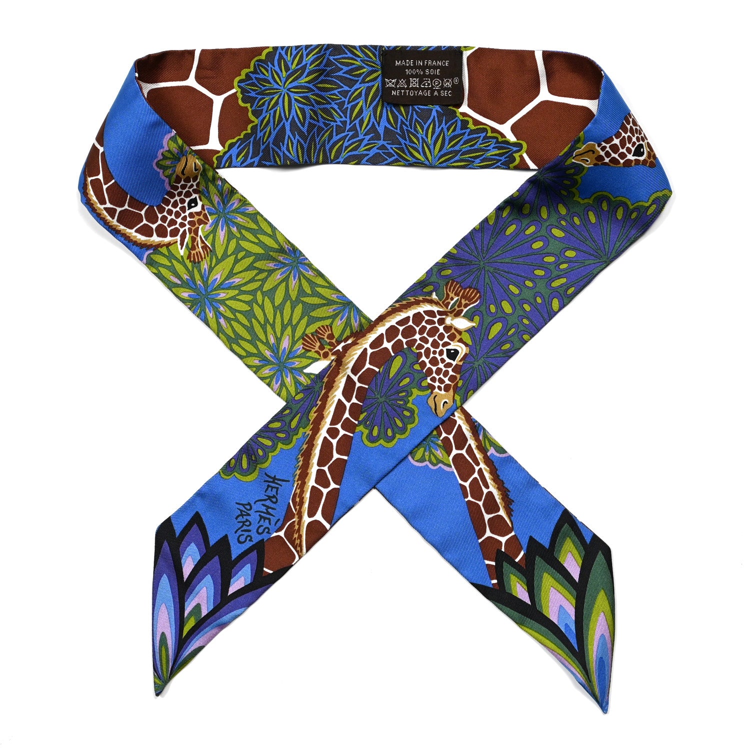 Hermes Silk The Three Graces Twilly Bleu Vert Marron 1 of 4