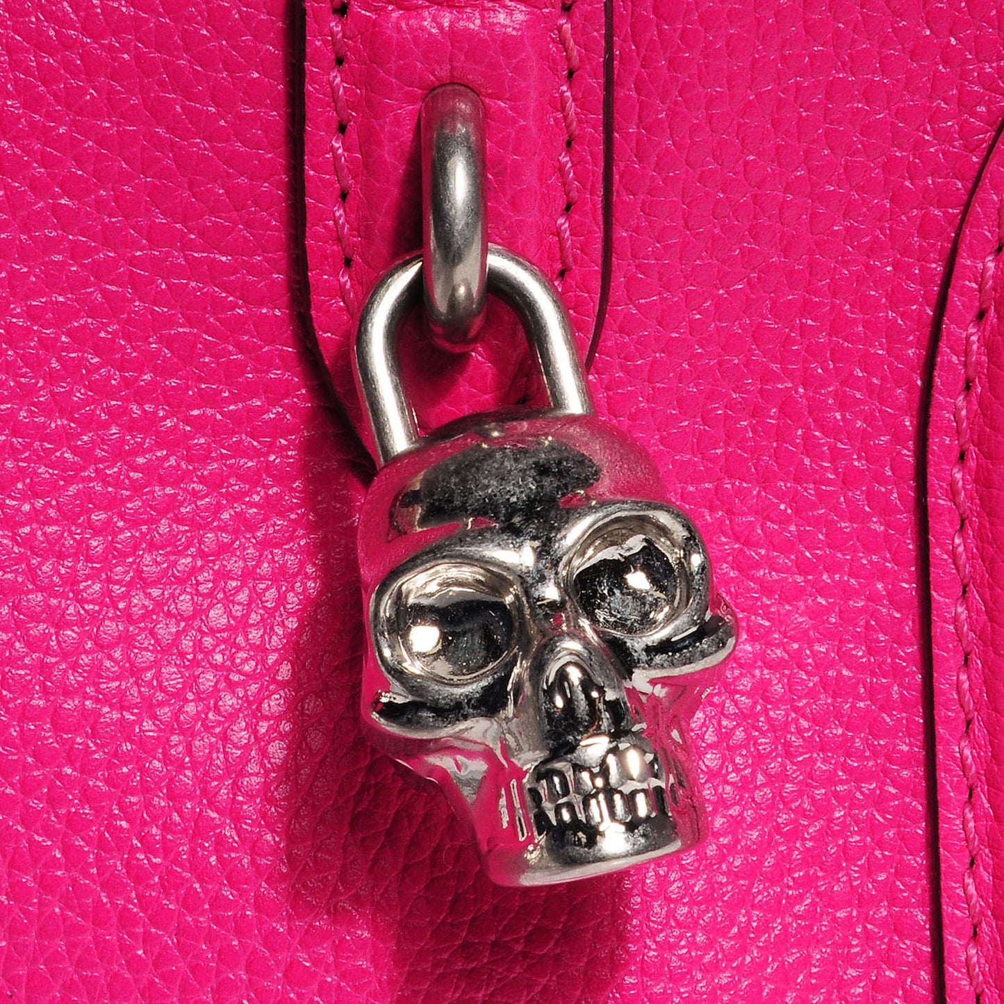 Grainy Calfskin Mini Padlock Zip Satchel Pink