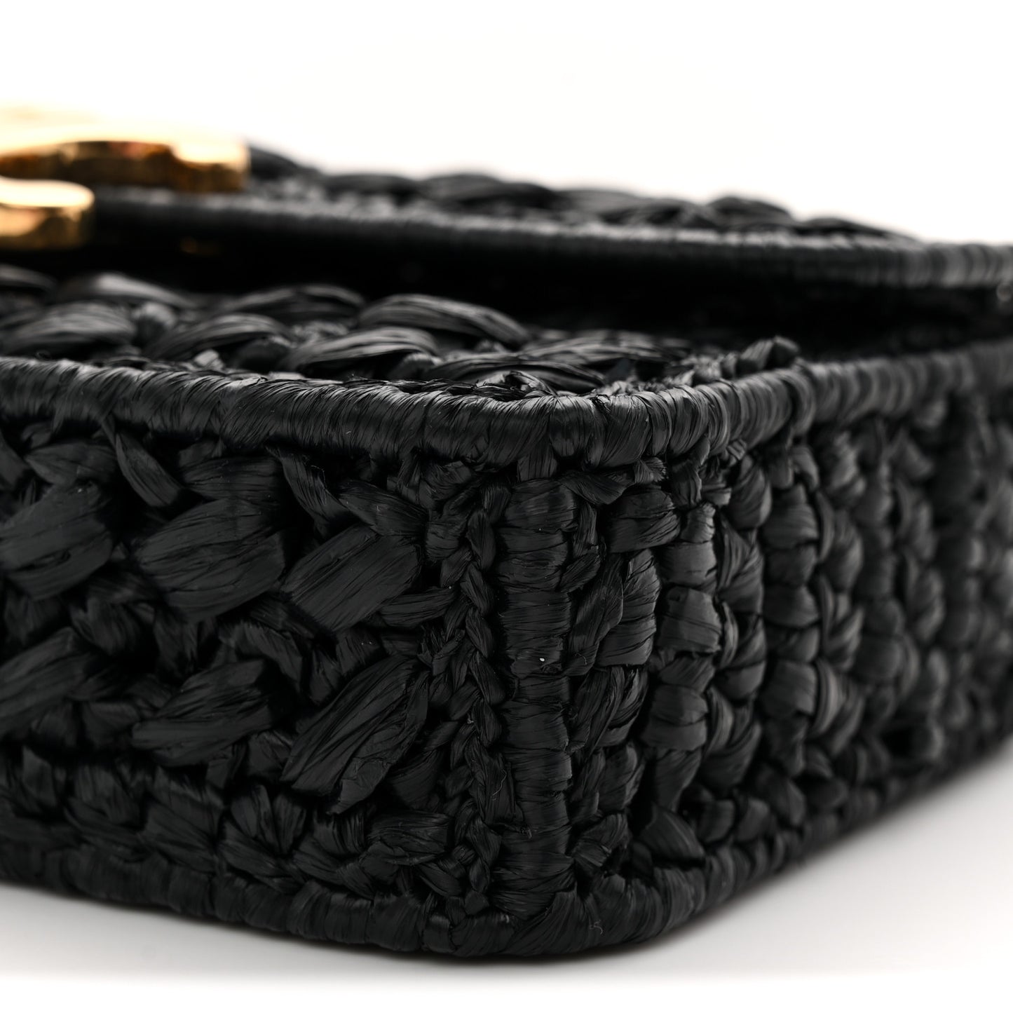 Raffia Effect Claude Chain Shoulder Bag Black