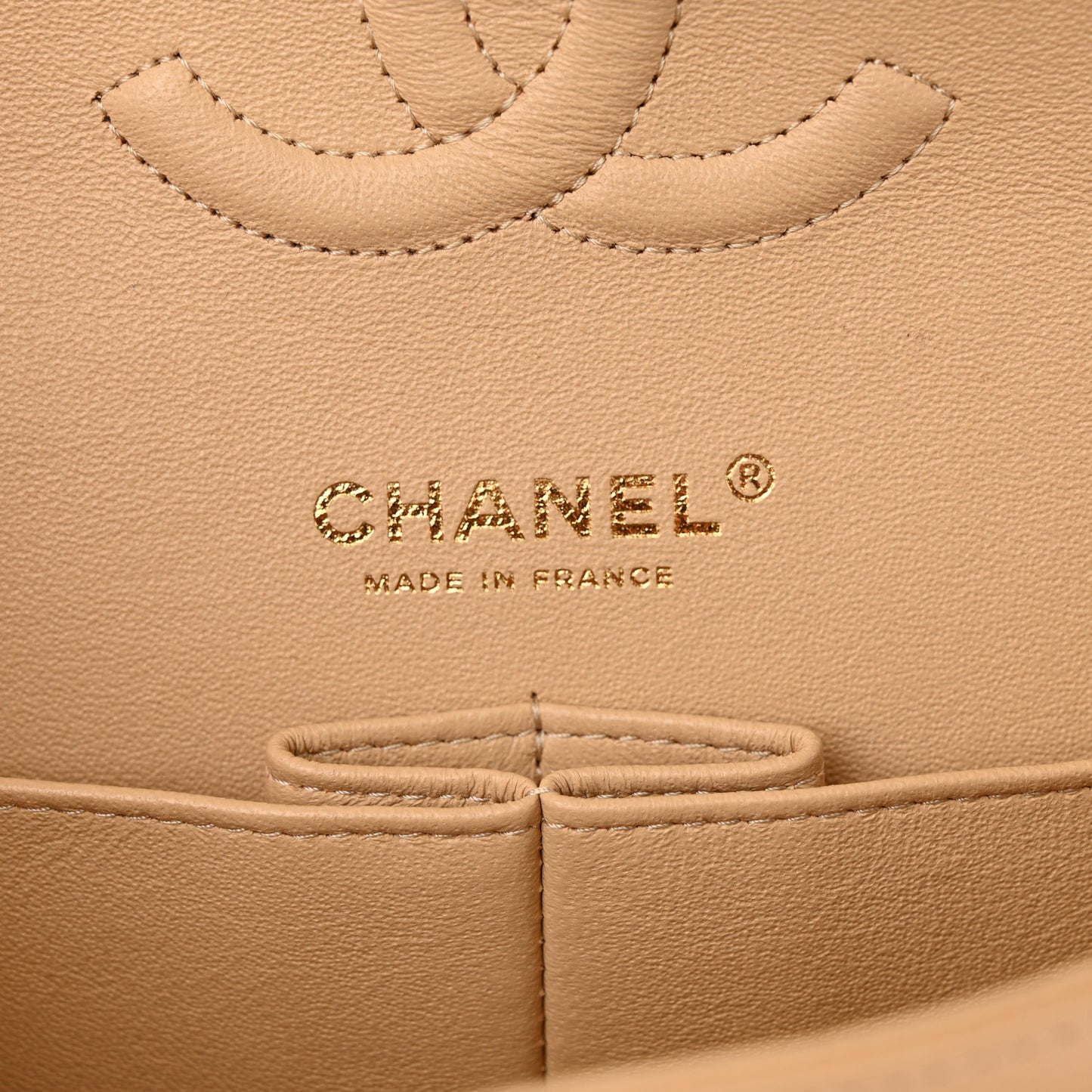 Caviar Quilted Medium Double Flap Beige