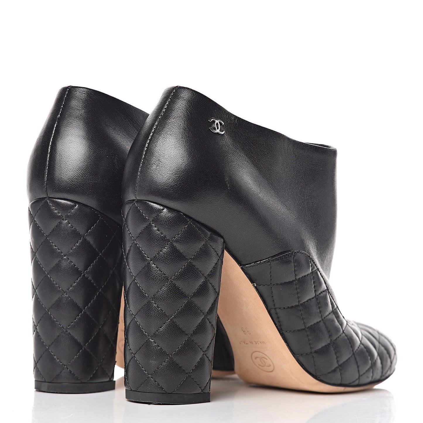 Lambskin Quilted CC Booties 38 Black