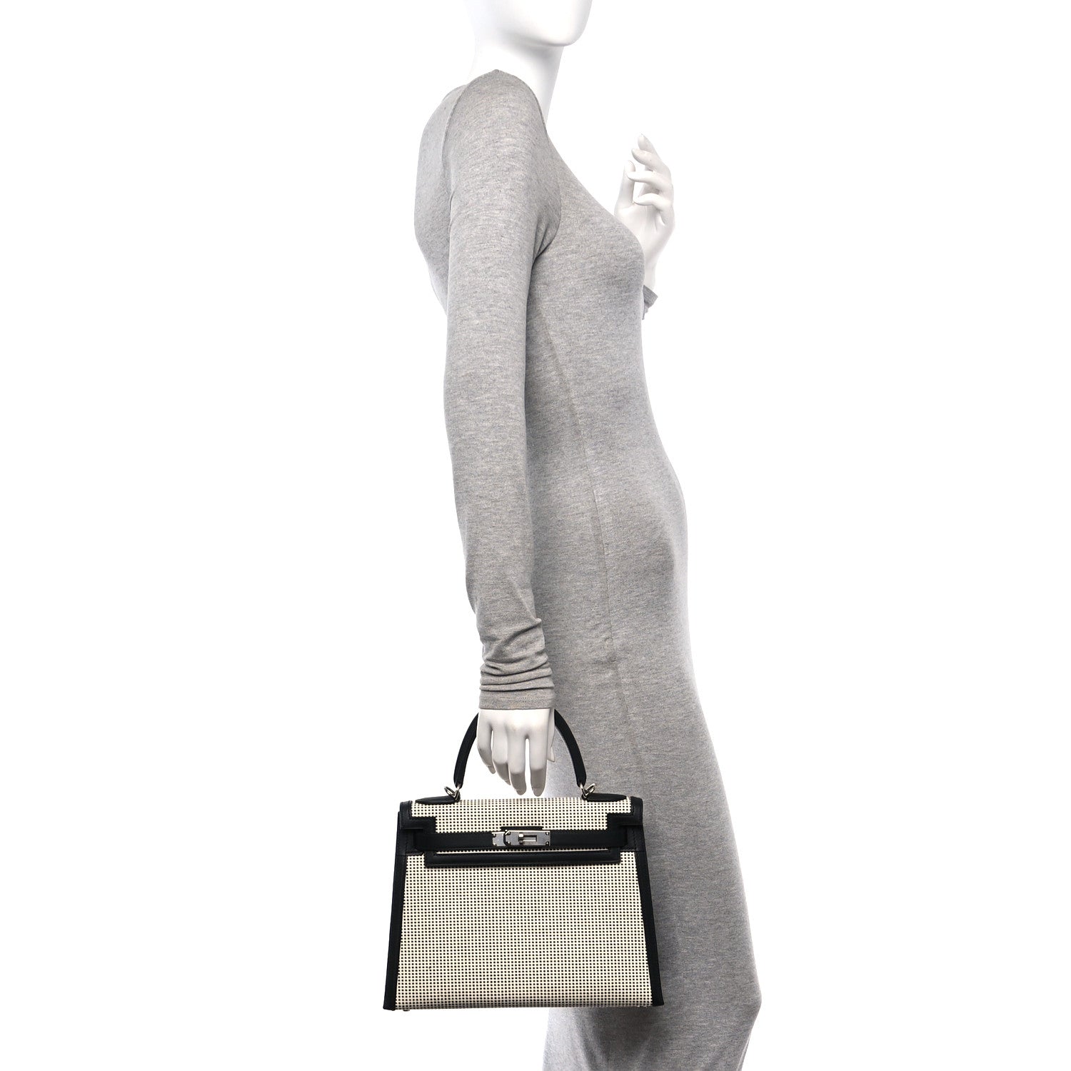 Hermes Toile Quadrille Swift Kelly Sellier 28 Ecru White Black 2 of 13
