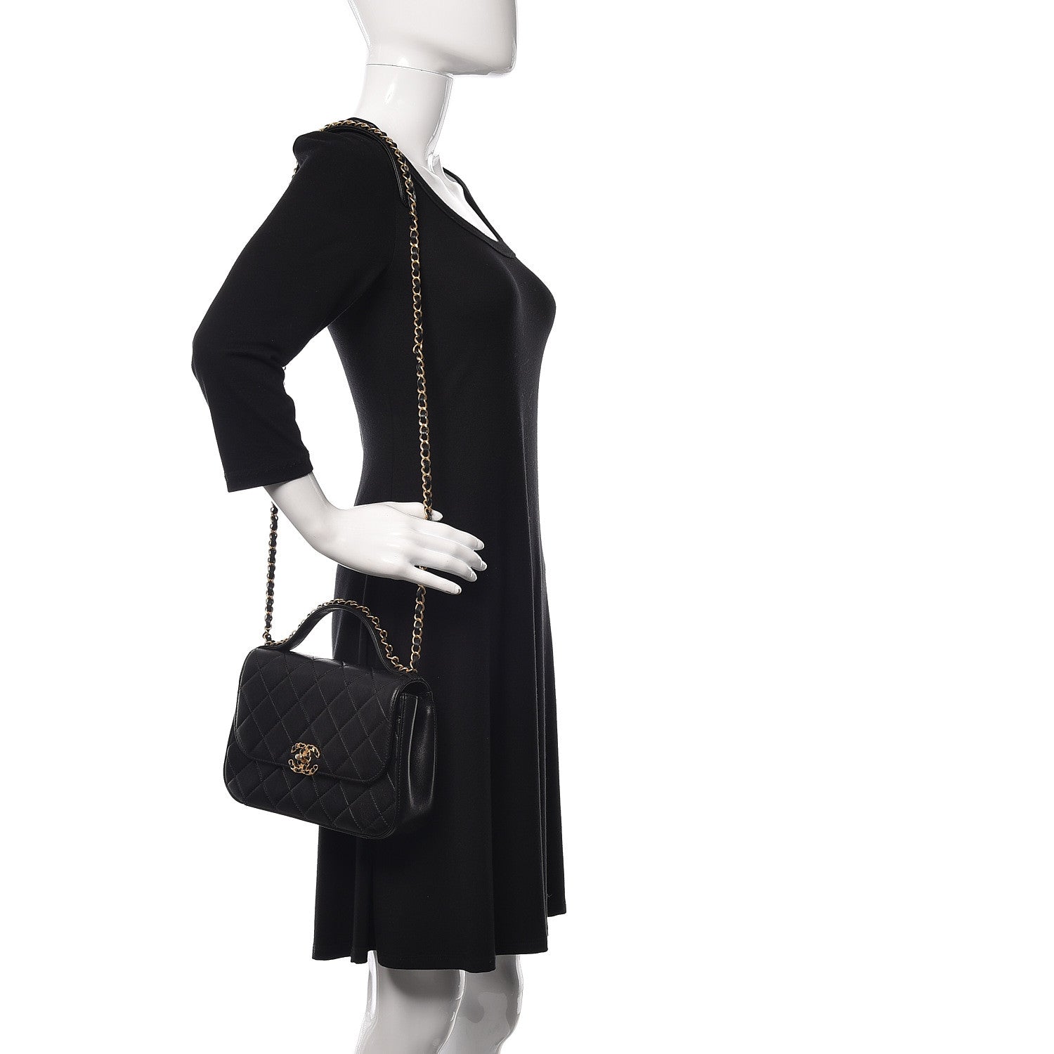 Chanel Lambskin Quilted Small Chain Infinity Top Handle Flap Black 2 of 10