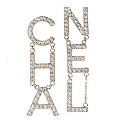 Chanel Crystal Cha-Nel Logo Drop Earrings Gold 1 of 5